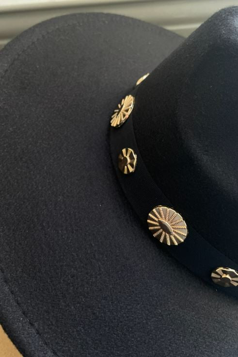 Free Spirit Wide Brim Hat in Black w/Gold