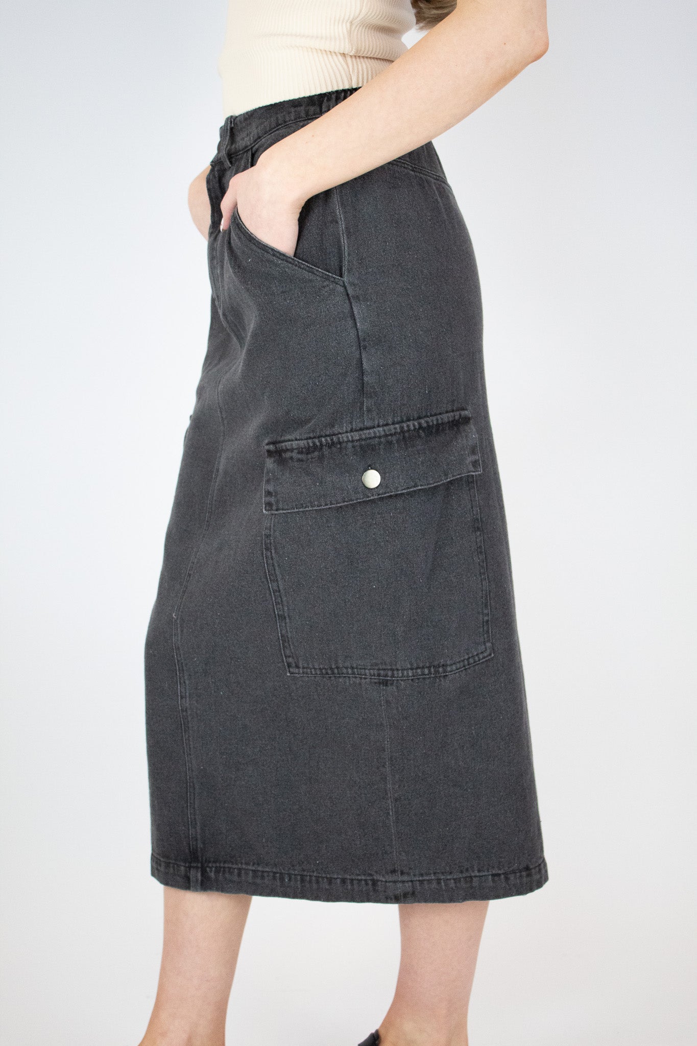 Washed Denim Cargo Skirt