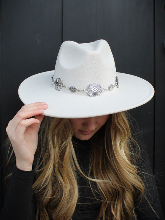 Free Spirit Wide Brim Hat in Ivory w/Silver