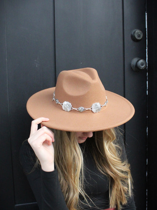 Free Spirit Wide Brim Hat in Brown w/Silver