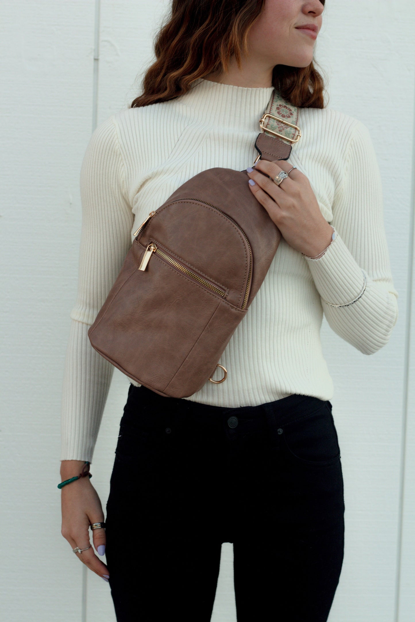 Desert Brown Catching Feelings Faux Leather Crossbody Bag