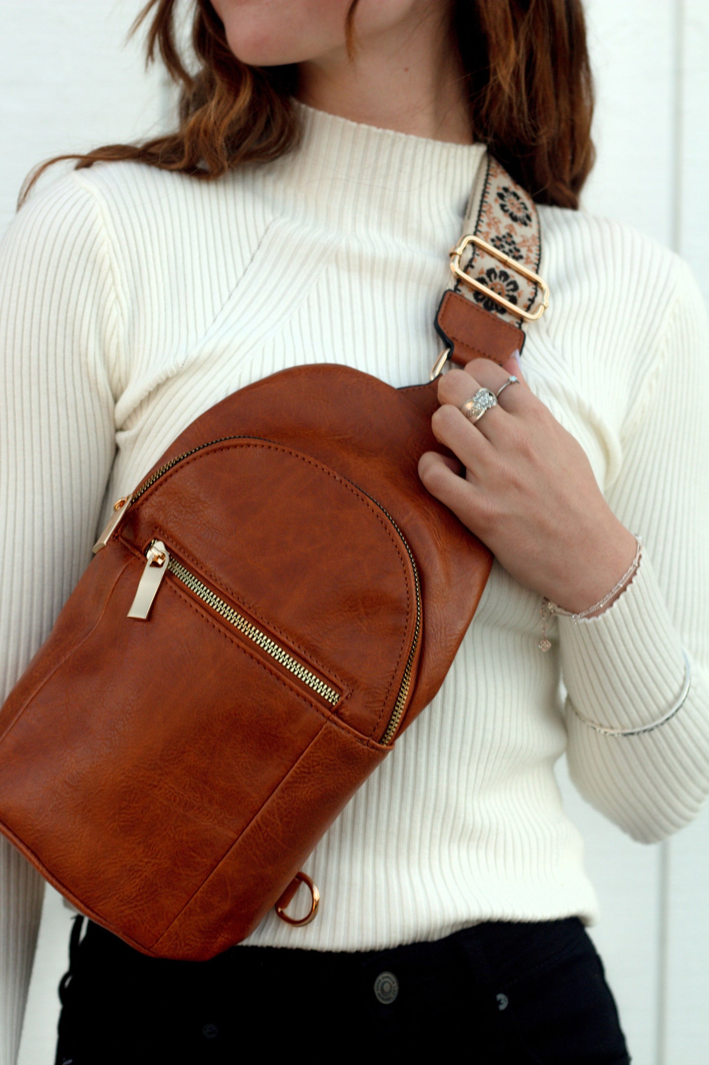 Brown Catching Feelings Faux Leather Crossbody Bag